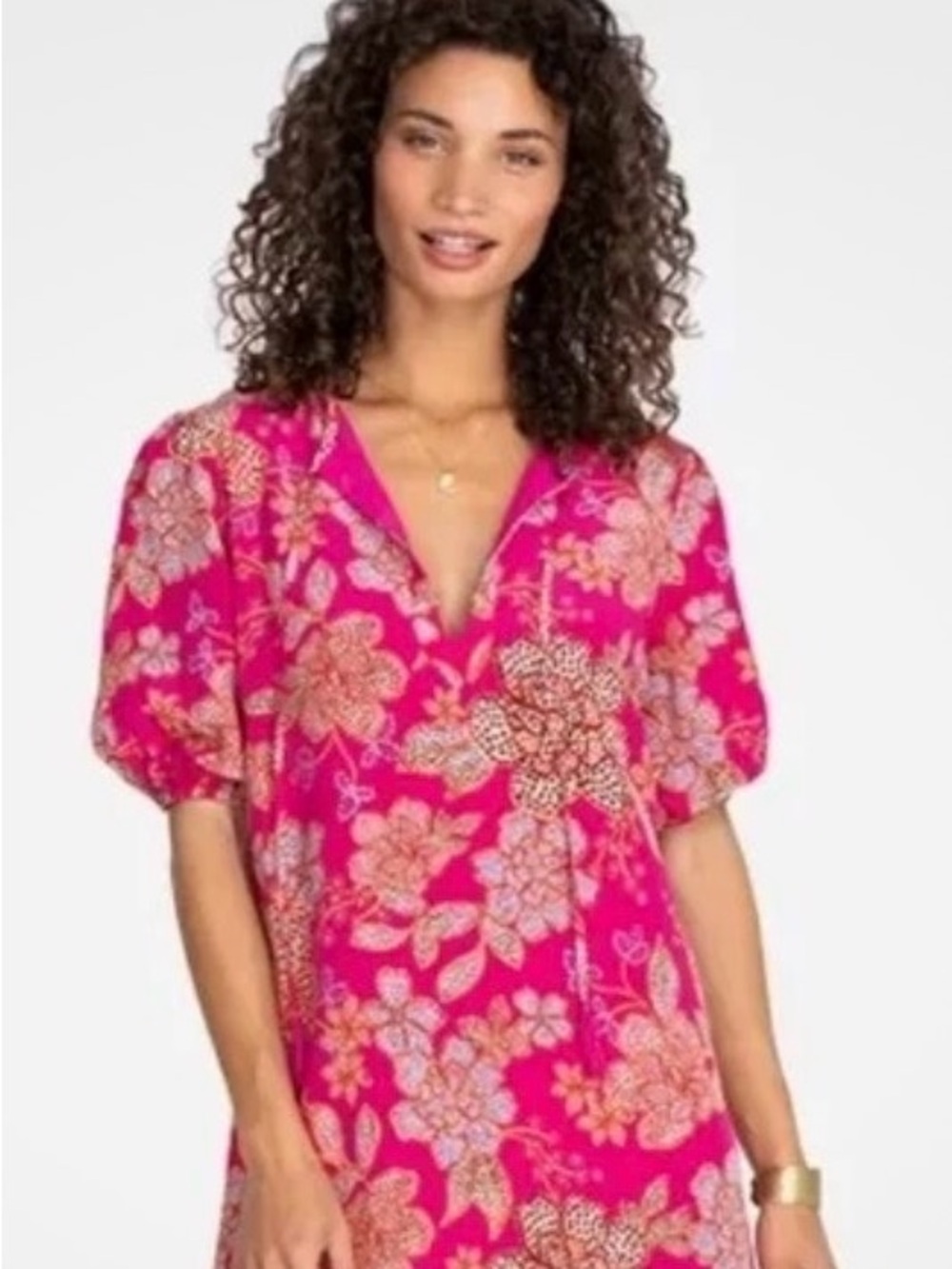 Johnny Was - Vesna Hot Pink Floral Silk Mini Dress Size Medium